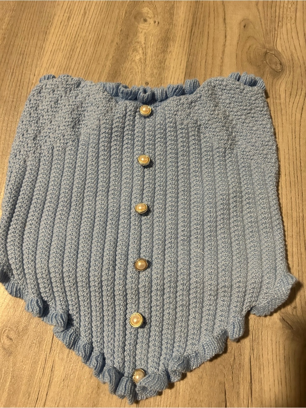 Light Blue Ribbed Knit Button Scarf